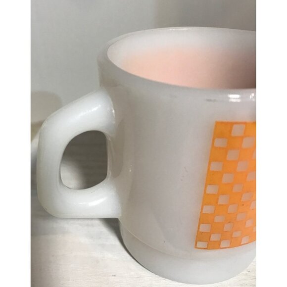 Fire King Mugs Vtg Anchor Hocking Orange White Pattern Milk Glass Set Of 3 USA - Picture 13 of 16
